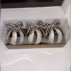 Mackenzie Childs - Black and White Striped Ornaments with Checkered Bows